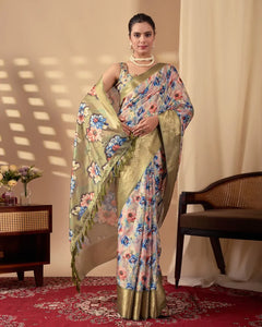 Elegant Soft Lichi Silk Saree with Floral Prints for Women