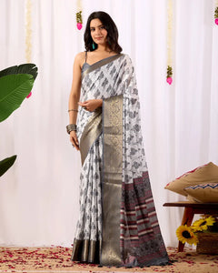 Elegant Soft Lichi Silk Saree with Golden Zari Border - Festive Wear for Women