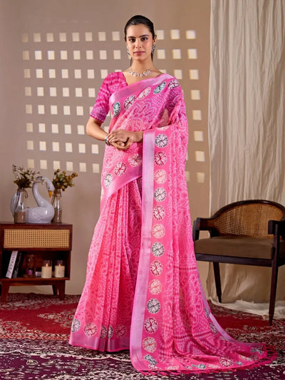 Elegant Soft Linen Cotton Saree with Bandhani Print for Festive Wear