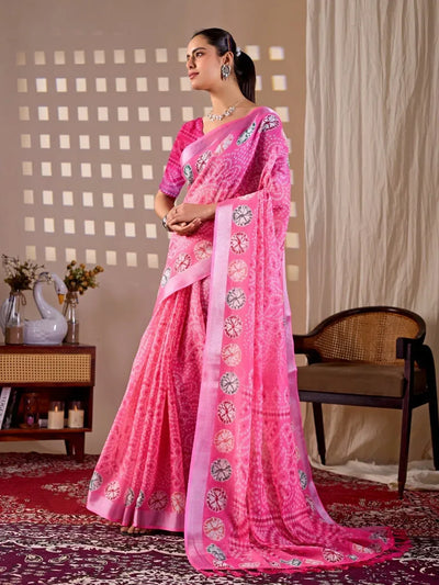 Elegant Soft Linen Cotton Saree with Bandhani Print for Festive Wear