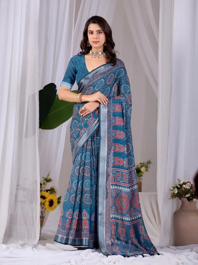 Elegant Soft Linen Cotton Saree with Traditional Motifs - Festive Wear for Women
