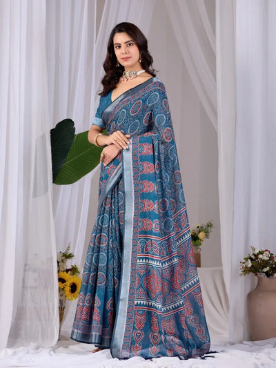 Elegant Soft Linen Cotton Saree with Traditional Motifs - Festive Wear for Women