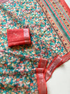 Premium Soft Linen Floral Saree with Silver Jacquard Border and Intricate Embroidery for Festive Spring Wear