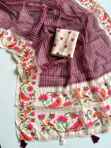 Elegant Soft Linen Kalmkari Saree - Digital Print & Fancy Latkan for Women