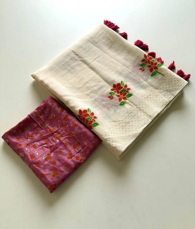 Elegant Soft Linen Kalmkari Saree - Digital Print & Fancy Latkan for Women