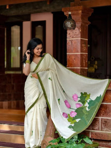Elegant Soft Linen Print Saree - Breathable Festive Drape for Women