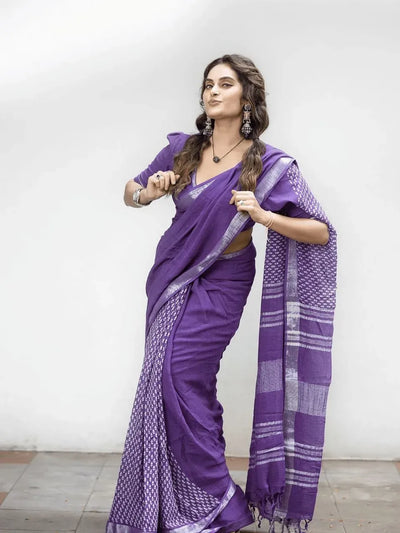 Elegant Soft Linen Saree - Comfortable Festive & Office Wear