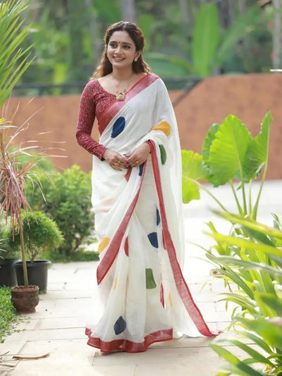 Elegant Soft Linen Saree - Digital Print & Latkan for Women
