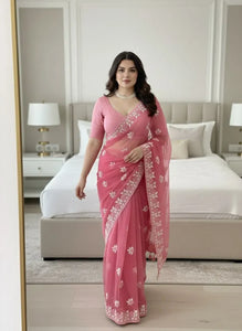 Elegant Soft Net Saree - Chikankari Embroidery for Party Wear & Wedding