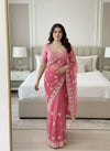 Elegant Soft Net Saree - Chikankari Embroidery for Wedding & Party Wear Women
