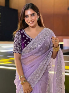 Elegant Soft Organza Saree - Embroidered Cutwork Border Wedding Collection