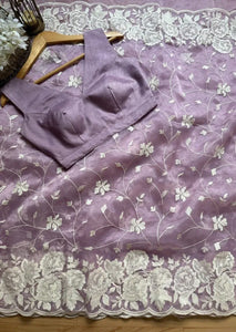 Elegant Soft Organza Saree - Floral Embroidery Festive Collection for Women