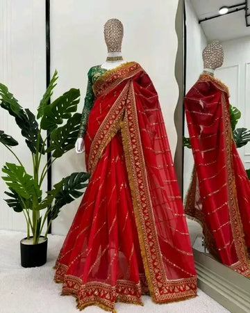 Elegant Soft Organza Saree - Heavy Embroidery Festive Wear
