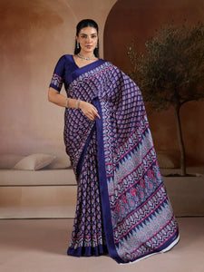 Elegant Soft Satin Georgette Saree - Ajrakh Print Festive Wear