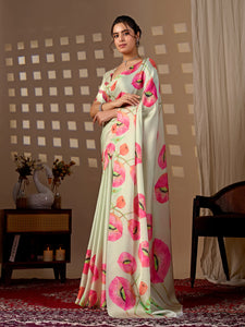 Elegant Soft Satin Georgette Saree - Floral Printed Design for Modern Women
