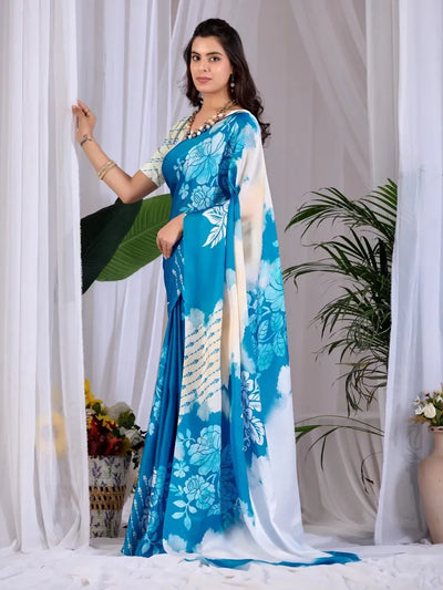 Elegant Soft Satin Georgette Saree with Floral Digital Print - Raksha Bandhan Festive Wear for Women
