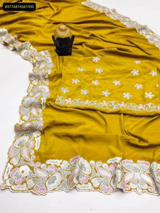 Elegant Soft Satin Saree - Heavy Embroidery & Siroski Work for Festive & Party Wear
