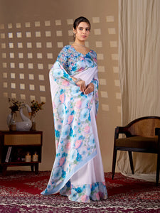 Elegant Soft Satin Saree - Lightweight Floral Digital Print for Summer