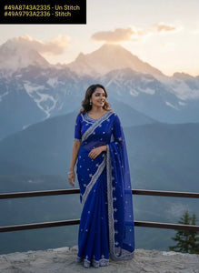 Elegant Soft Satin Saree - Sequins & Jari Embroidery for Festive Wear