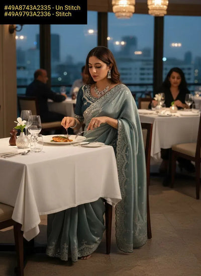 Elegant Soft Satin Saree - Sequins & Jari Embroidery for Festive Wear