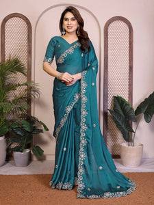 Elegant Soft Shattin Chiffon Saree - Embroidered Party Wear for Women