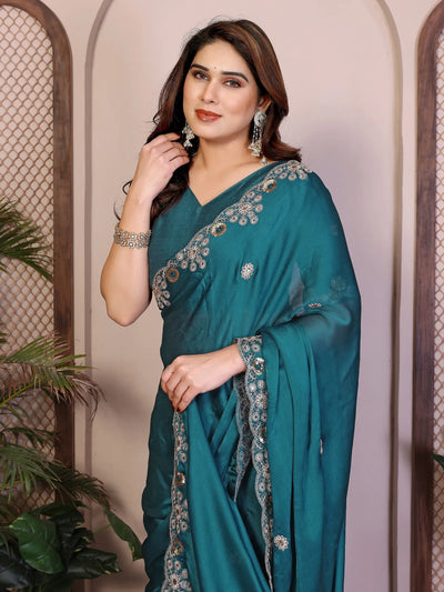Elegant Soft Shattin Chiffon Saree - Embroidered Party Wear for Women
