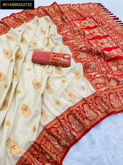 Elegant Soft Silk Saree - Meenakari Motifs for Festive & Wedding