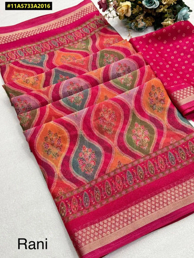 Elegant Soft Silk Saree - Woven Zari Floral Print for Festive Wear
