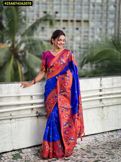 Elegant Soft Silk Saree - Zari Meenakari Weaving for Women