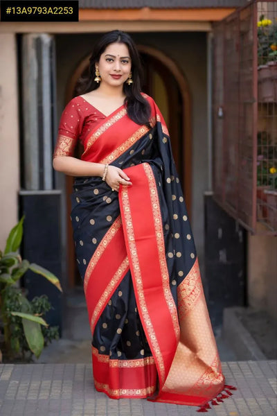 Elegant Soft Silk Zari Saree with Contrast Blouse | Festive Collection