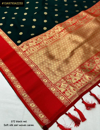 Elegant Soft Silk Zari Saree with Contrast Blouse | Festive Collection