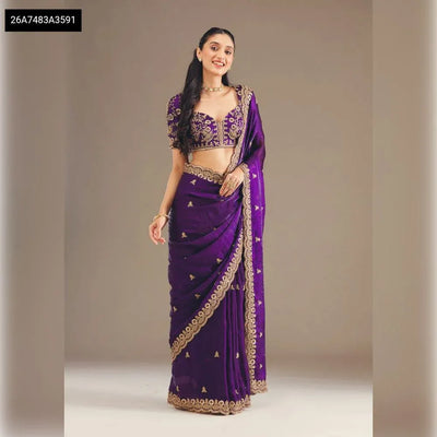 Elegant Soft Space Silk Saree - Heavy Embroidery & Sequins for Parties