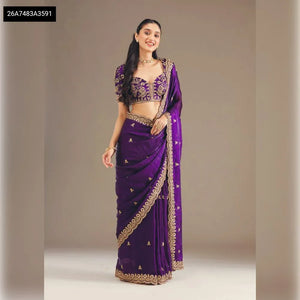 Elegant Soft Space Silk Saree - Heavy Embroidery & Sequins for Parties