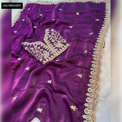 Elegant Soft Space Silk Saree - Heavy Embroidery & Sequins for Parties