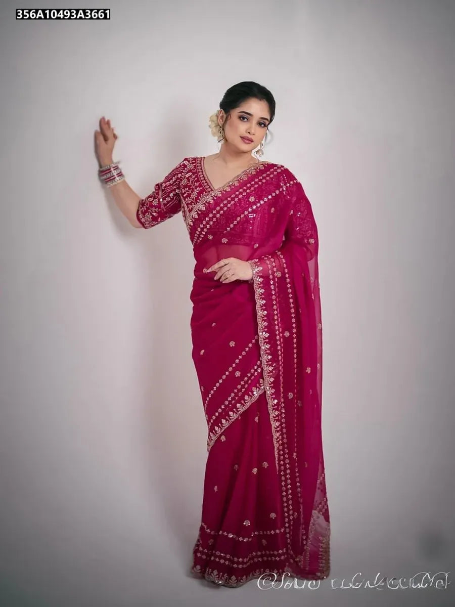 Premium Soft Space Silk Saree with Sequin Zari Work