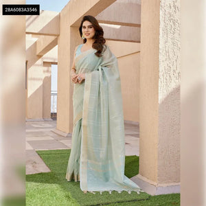 Elegant Soft Tissue Linen Silk Saree - Luxe Zari Weave for Festive Wear