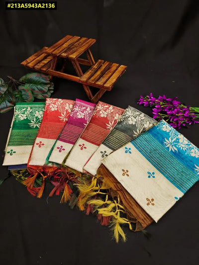 Elegant Soft Tussar Silk Saree - Floral Print with Contrast Blouse for Women