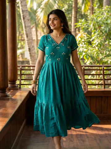 Elegant South Inspired Gown - Moti & Kardana Handwork for Women