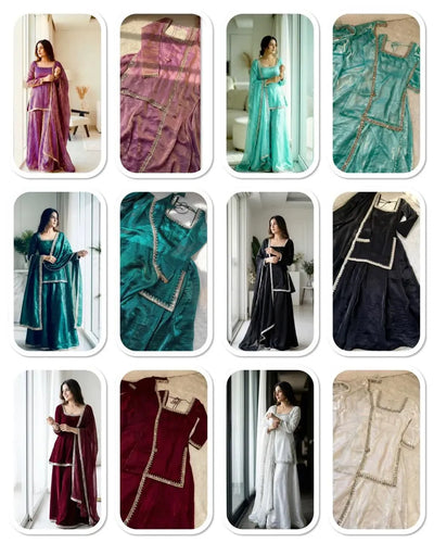 Exclusive Chandani Space Silk Gharara Set with Intricate Pearl and Mirror Lace Embellishments