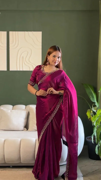 Elegant Space Silk Saree - Radiant Zarkan Diamond Work for Festive Wear