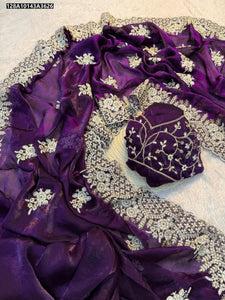 Elegant Space Silk Saree - Sequin & Thread Work for Festive Occasions