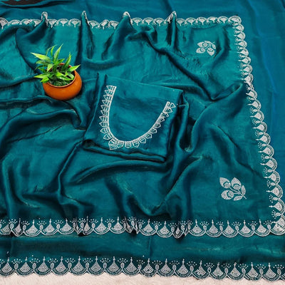 Elegant Space Silk Saree - Stunning Zarkan Diamond Work for Festive Wear