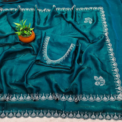 Elegant Space Silk Saree with Heavy Zarkan Diamond Work for Festive Wear