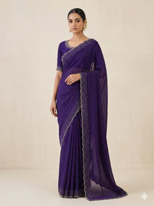 Elegant Space Silk Saree with Zarkan Diamond Work - Festive Wear for Women