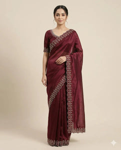 Elegant Space Silk Saree with Zarkan Diamond Work - Festive Wear for Women
