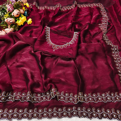 Elegant Space Silk Saree with Zarkan Diamond Work - Festive Wear for Women