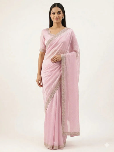 Elegant Space Silk Saree with Zarkan Diamond Work - Festive Wear for Women
