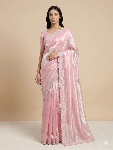 Elegant Space Silk Saree with Zarkan Diamond Work for Festive Wear