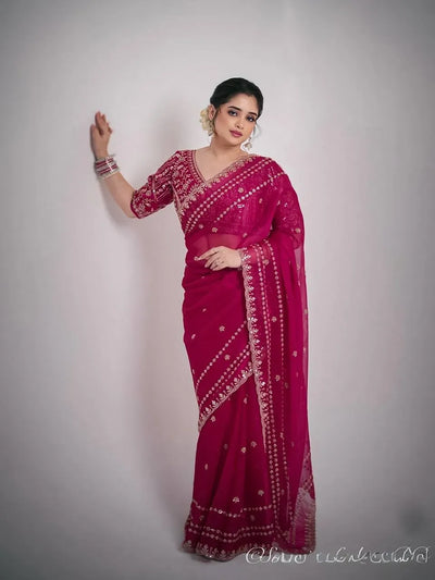 Elegant Space Silk Saree - Zari & Sequin Embroidery for Women