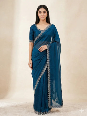 Elegant Space Silk Saree - Zarkan Diamond Work Festive Wear for Women